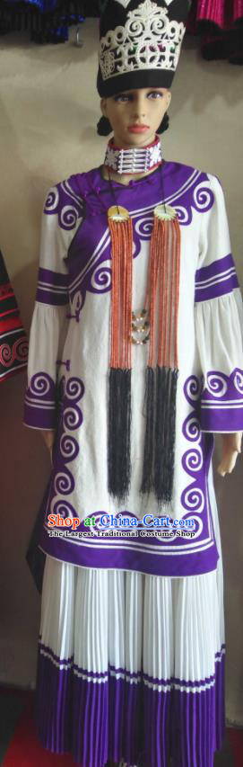 Chinese Ethnic Female Folk Dance Clothing Liangshan National Minority Wedding Flax Uniforms Yi Nationality Festival Costumes