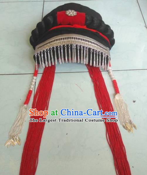 China Handmade Minority Tile Hat Liangshan Ethnic Group Folk Dance Headwear Yi Nationality Female Headdress