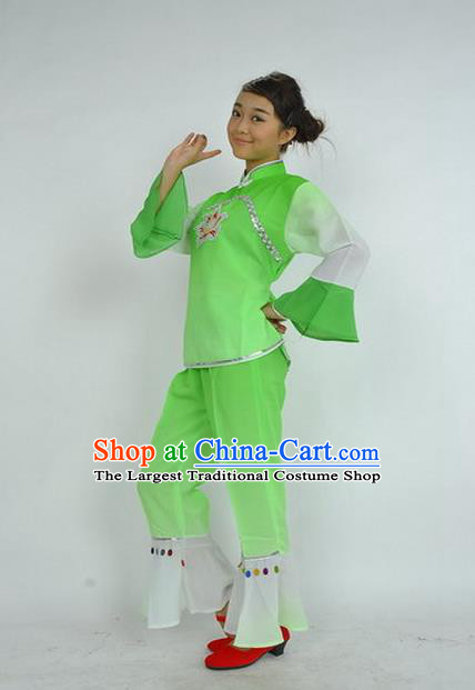 China Woman Yangko Dance Clothing Fan Dance Costumes Drum Dance Garments Folk Dance Green Uniforms