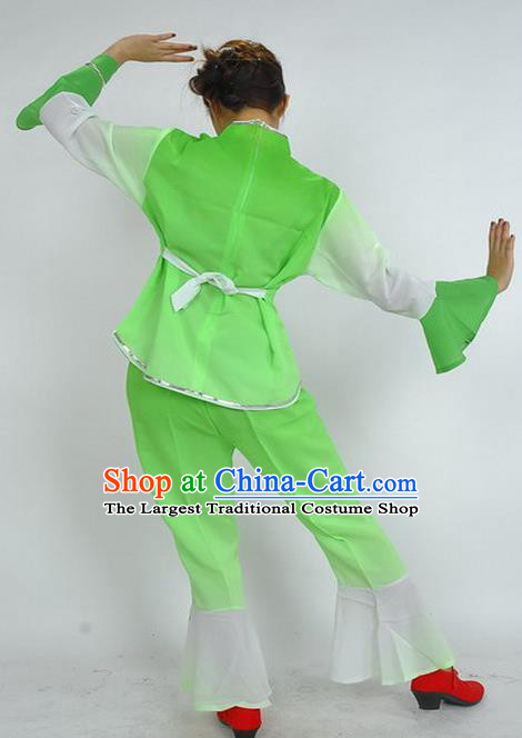 China Woman Yangko Dance Clothing Fan Dance Costumes Drum Dance Garments Folk Dance Green Uniforms