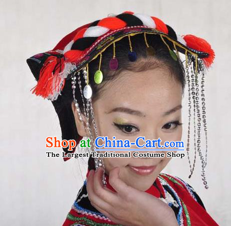 China Handmade Minority Woman Hat Sichuan Ethnic Group Folk Dance Headwear Yi Nationality Performance Headdress