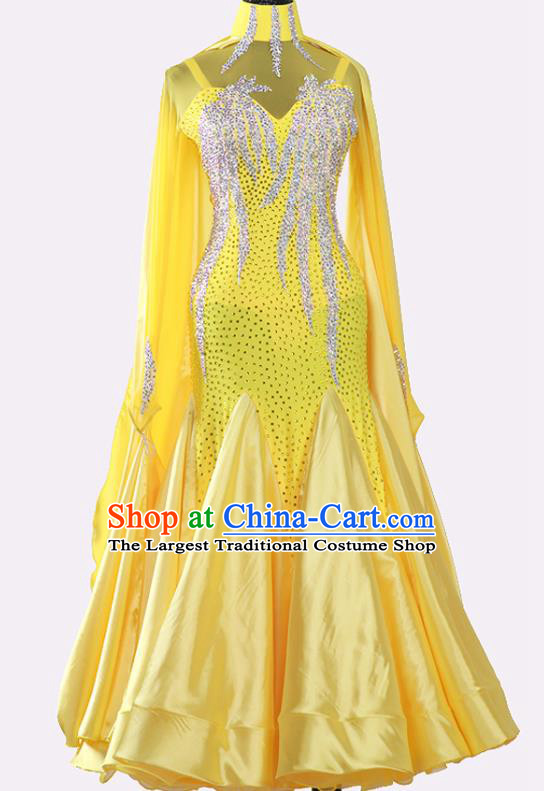 Professional Modern Dance Clothing Woman Waltz Competition Garment Costume Ballroom Dance Fashion International Dance Yellow Dress