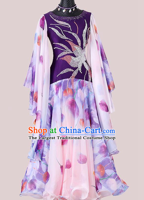 Professional International Dance Purple Dress Modern Dance Clothing Woman Waltz Competition Garment Costume Ballroom Dance Fashion
