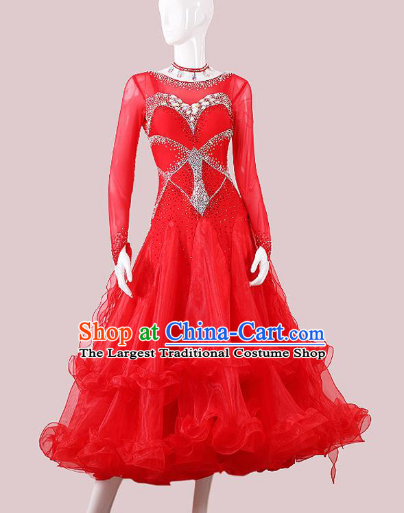 Professional Waltz Competition Clothing Ballroom Dance Red Dress International Dance Performance Garment Modern Dance Fashion