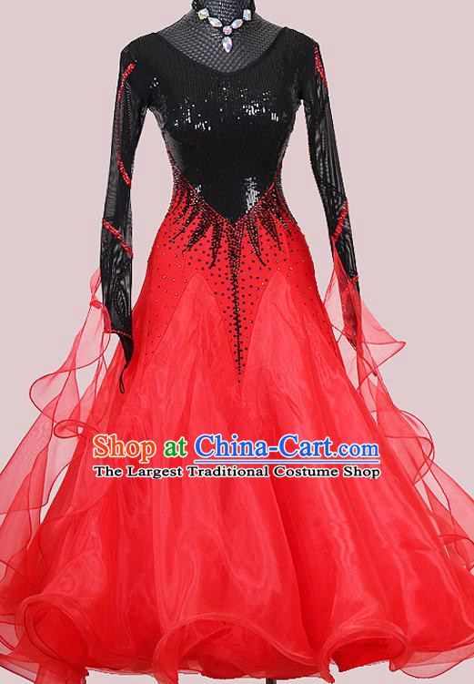 Professional International Dance Competition Garment Modern Dance Fashion Waltz Performance Clothing Ballroom Dancing Red Dress