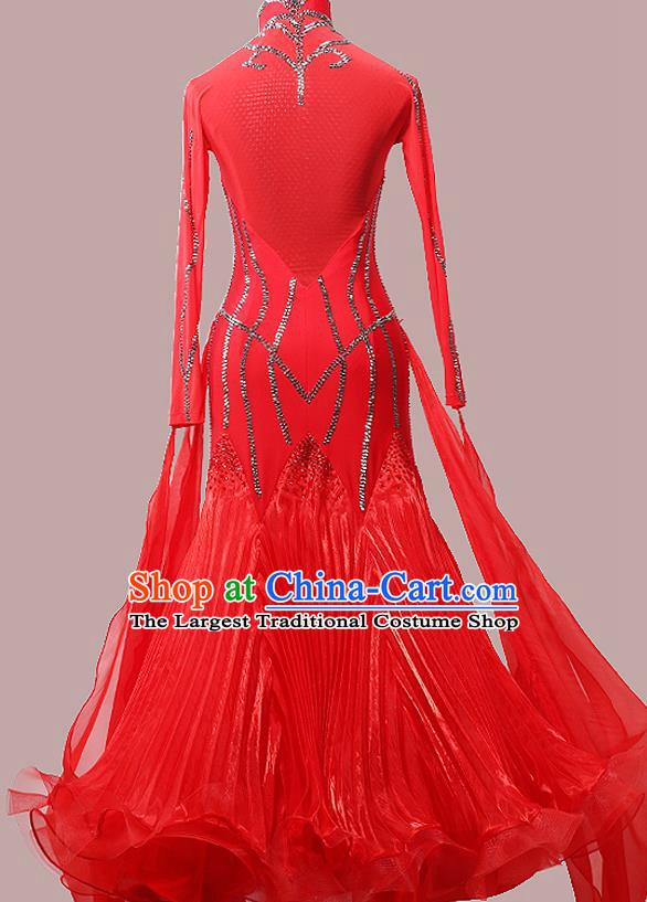 Custom Waltz Performance Garment Ballroom Dancing Red Dress International Dance Competition Clothing Modern Dance Fashion
