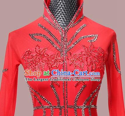 Custom Waltz Performance Garment Ballroom Dancing Red Dress International Dance Competition Clothing Modern Dance Fashion
