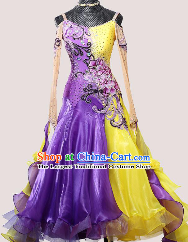Custom International Dance Embroidered Purple Dress Ballroom Dancing Performance Clothing Waltz Competition Fashion Modern Dance Garment