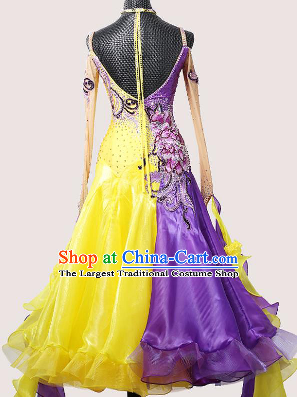 Custom International Dance Embroidered Purple Dress Ballroom Dancing Performance Clothing Waltz Competition Fashion Modern Dance Garment