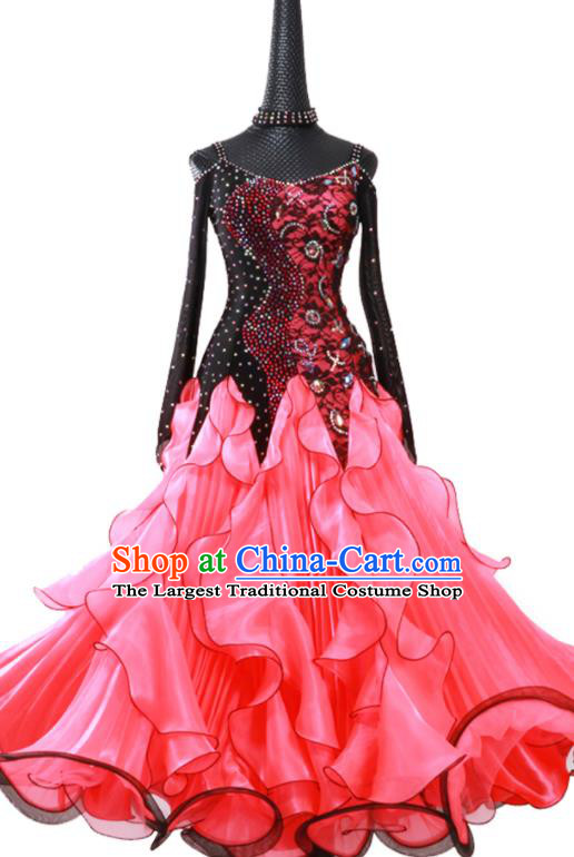 Custom Waltz Dancing Red Dress Ballroom Competition Dancewear Modern Dance Clothing International Dance Fashion Garment