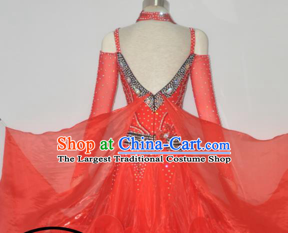 Custom Woman Waltz Performance Dancewear Ballroom Dancing Red Dress Modern Dance Clothing International Dance Garment
