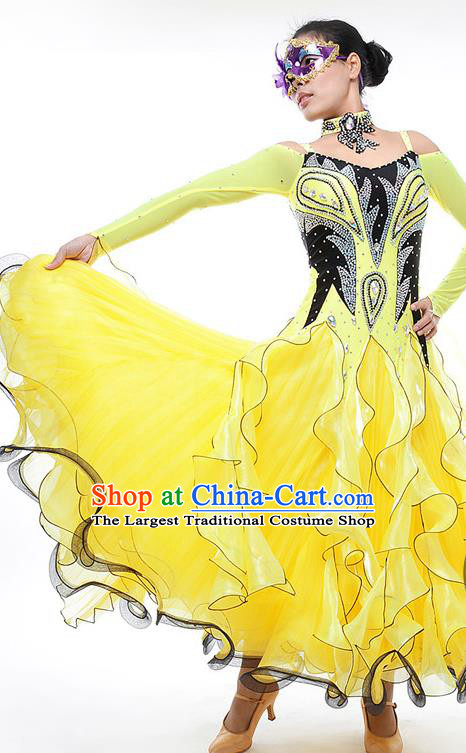 Custom Modern Dance Yellow Dress International Dance Competition Garment Woman Waltz Performance Dancewear Ballroom Dancing Costume
