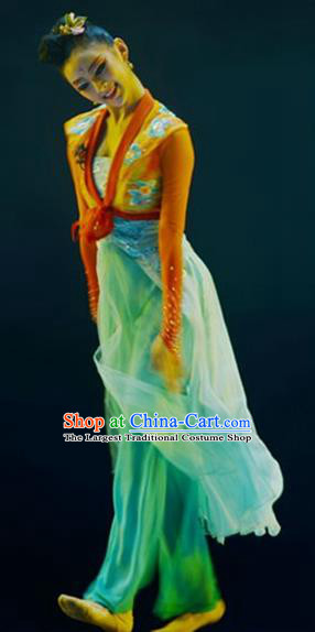 Chinese Stage Performance Green Outfits Umbrella Dance Garment Costumes Female Solo Dance Clothing Classical Dance Dress