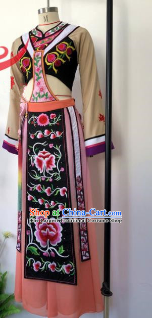 Chinese Qiang Nationality Folk Dance Costumes Sichuan National Minority Woman Clothing Ethnic Stage Performance Dress Outfits