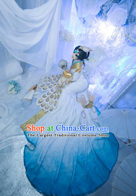 Chinese Ancient Swordswoman Clothing Cosplay Female Knight Garment Traditional Queen Blue Hanfu Dress