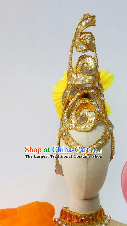 Top China Woman Group Dance Hair Accessories Spring Festival Gala Stage Performance Headdress Opening Dance Golden Hair Crown