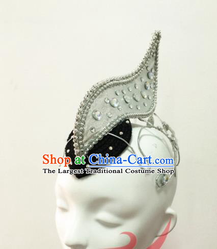 Top China Stage Performance Headdress Folk Dance Argent Hair Crown Female Group Dance Hair Accessories