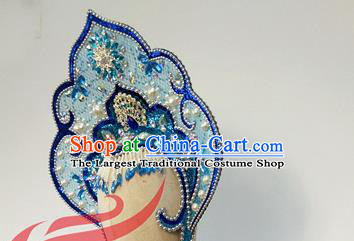 Top China Opening Dance Blue Hair Crown Woman Group Peony Dance Hair Accessories Spring Festival Gala Stage Performance Headdress