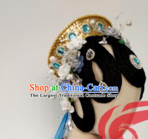 Top China Stage Performance Headdress Opera Dance Wigs Chignon Hairpieces Woman Classical Dance Hair Accessories