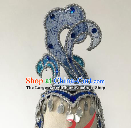 Top China Woman Opening Dance Hair Accessories Spring Festival Gala Stage Performance Headdress Group Dance Blue Hair Crown