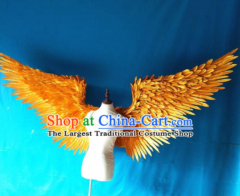 Custom Cosplay Angel Golden Feathers Wings Christmas Performance Props Carnival Parade Feather Accessories Miami Catwalks Back Decorations