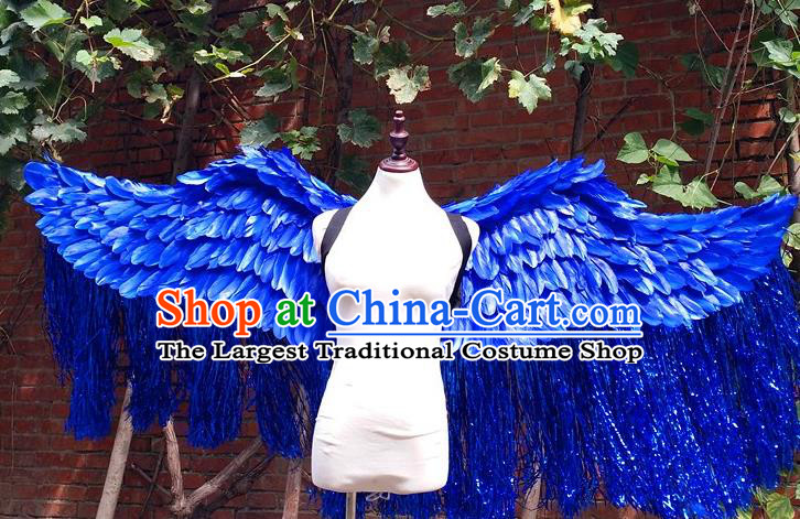 Custom Cosplay Royalblue Feathers Tassel Wings Christmas Performance Props Carnival Parade Accessories Miami Angel Catwalks Back Decorations