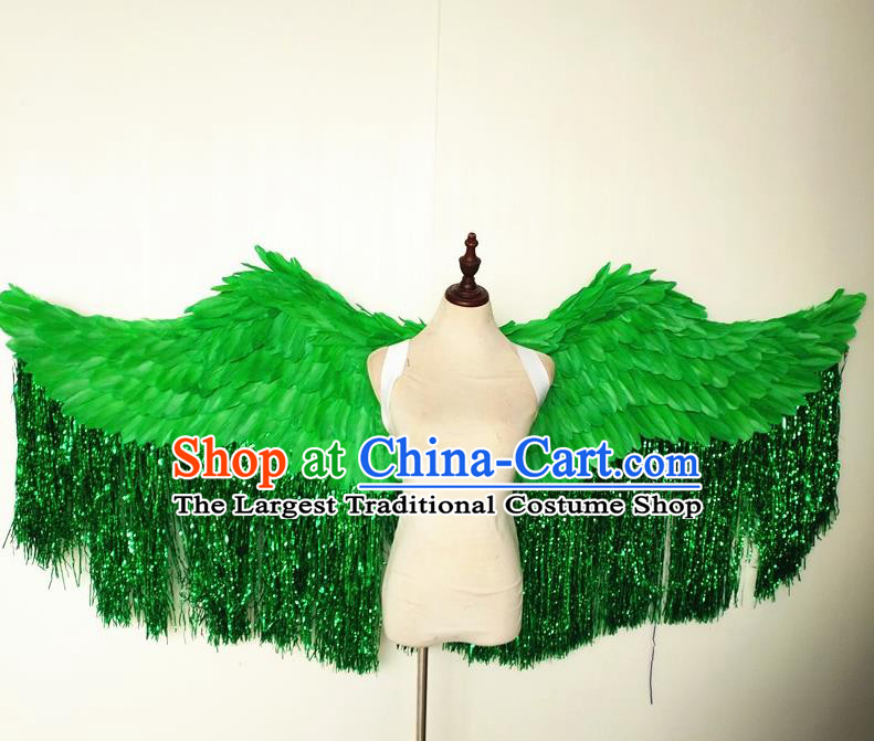 Custom Carnival Parade Accessories Miami Angel Catwalks Back Decorations Cosplay Green Feathers Tassel Wings Christmas Performance Props