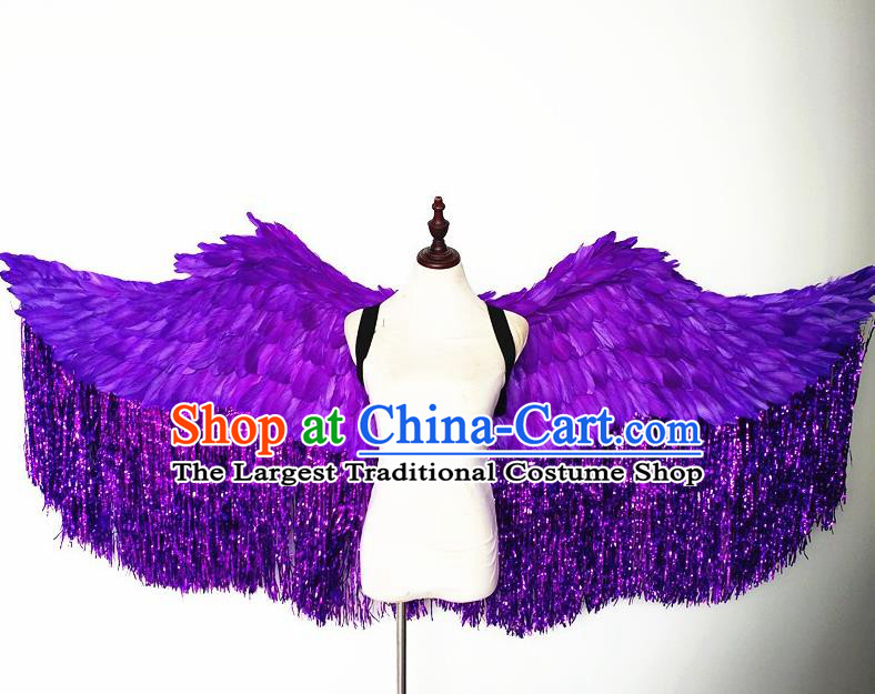 Custom Miami Angel Catwalks Back Decorations Cosplay Purple Feathers Tassel Wings Christmas Performance Props Carnival Parade Accessories