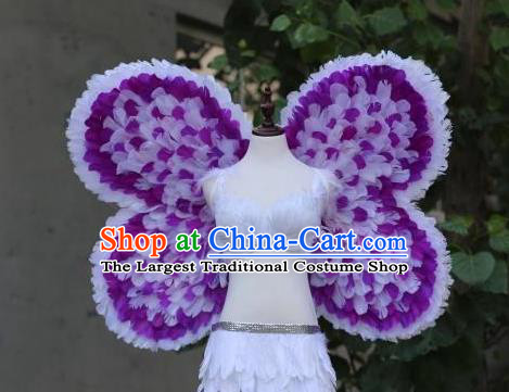 Custom Miami Show Purple Feather Butterfly Wings Cosplay Angel Back Decorations Model Catwalks Props Halloween Fancy Ball Wear Carnival Parade Accessories