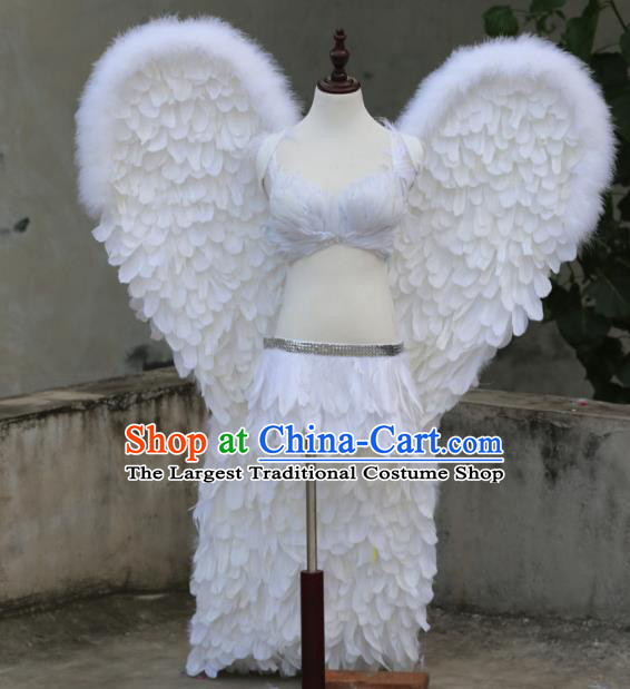 Custom Carnival Parade Accessories Miami Angel Deluxe White Feathers Wings Cosplay Fancy Ball Back Decorations Model Show Props Halloween Catwalks Wear