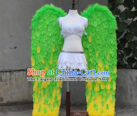 Custom Stage Show Props Halloween Cosplay Wear Carnival Parade Back Accessories Miami Angel Green Feathers Wings Fancy Ball Deluxe Decorations