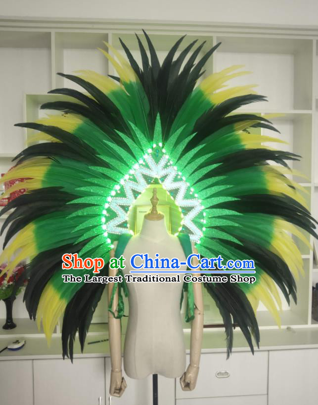 Custom Opening Dance Wear Miami Parade LED Back Accessories Cosplay Angel Green Feather Wings Halloween Performance Decorations Stage Show Props