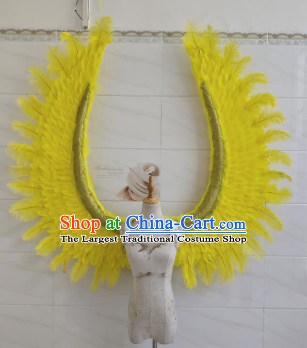 Custom Christmas Yellow Feather Wings Halloween Performance Decorations Stage Show Angel Props Opening Dance Wear Miami Parade Accessories