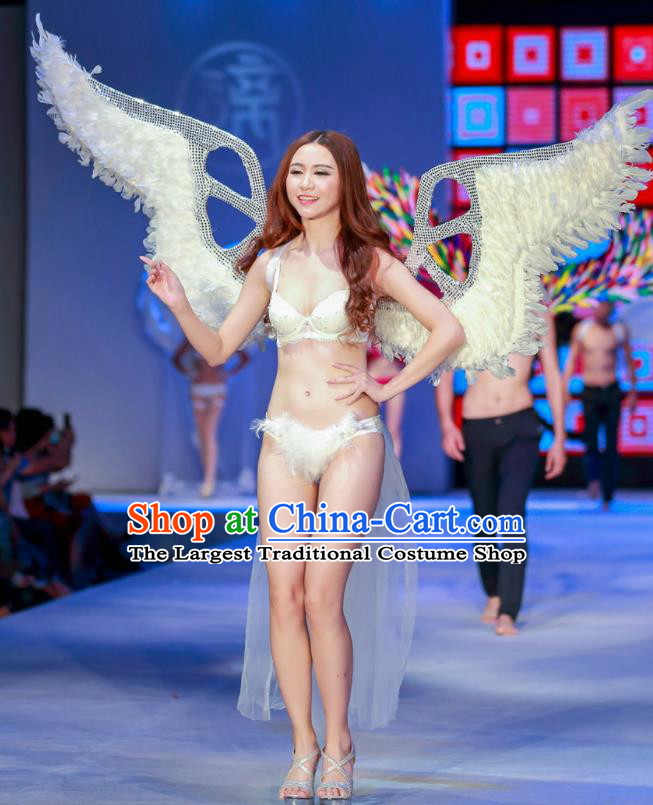 Custom Miami Show Accessories Christmas White Feathers Wings Halloween Cosplay Angel Decorations Stage Show Props Opening Dance Deluxe Wear