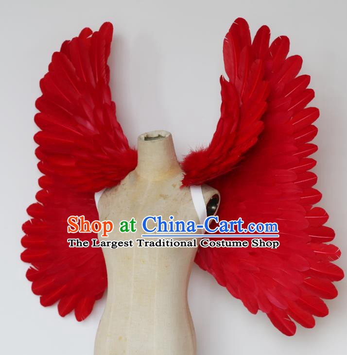 Custom Miami Stage Show Wear Christmas Catwalks Props Opening Dance Red Feather Wings Carnival Parade Back Accessories