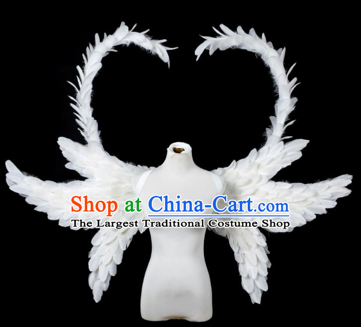 Custom Carnival Parade Accessories Miami Stage Show White Feather Wear Christmas Catwalks Props Opening Dance Butterfly Wings