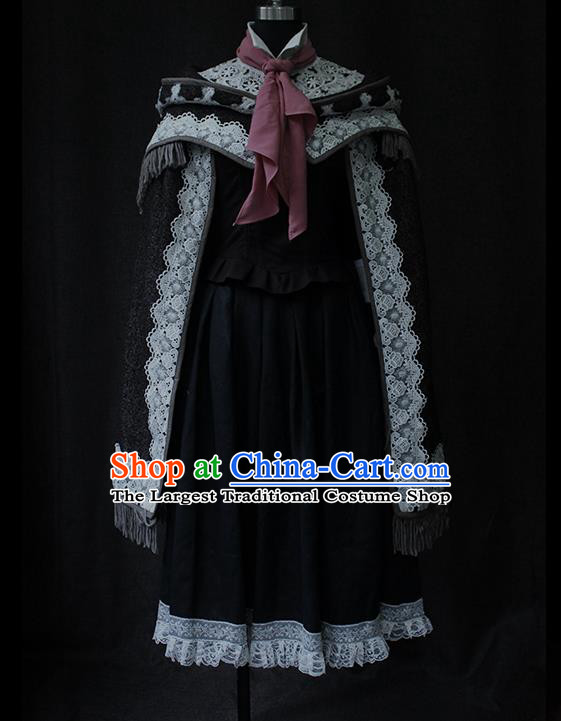 Top Byzantium Court Lady Clothing Cosplay Queen Black Dress Gothic Royal Princess Garment Costume