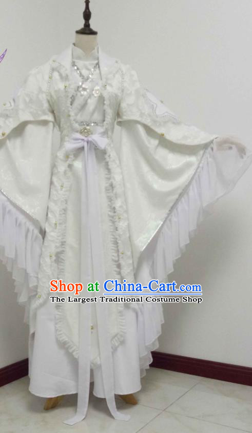 Chinese Puppet Show Prince Garment Costumes Ancient Young Childe White Robe Uniforms Traditional Cosplay Swordsman Clothing