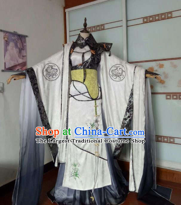 Chinese Traditional Cosplay Noble Childe Clothing Puppet Show Prince Garment Costumes Ancient Swordsman White Uniforms