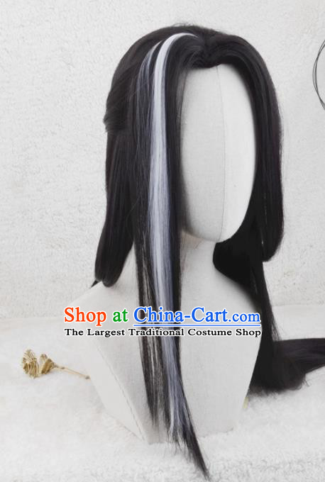 Handmade China Cosplay Swordsman Wigs Traditional Qin Dynasty Kawaler Hairpieces Ancient Young Childe Headdress