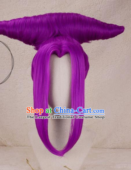 Chinese Traditional Swordswoman Hairpieces Cosplay Goddess Hair Accessories Ancient Imperial Consort Purple Wigs Headwear