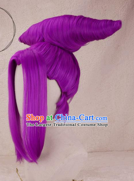 Chinese Traditional Swordswoman Hairpieces Cosplay Goddess Hair Accessories Ancient Imperial Consort Purple Wigs Headwear