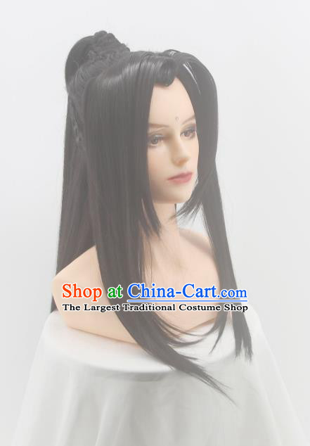 Handmade China Cosplay Young Hero Black Wigs Traditional Qin Dynasty Male Hairpieces Ancient Swordsman Headdress