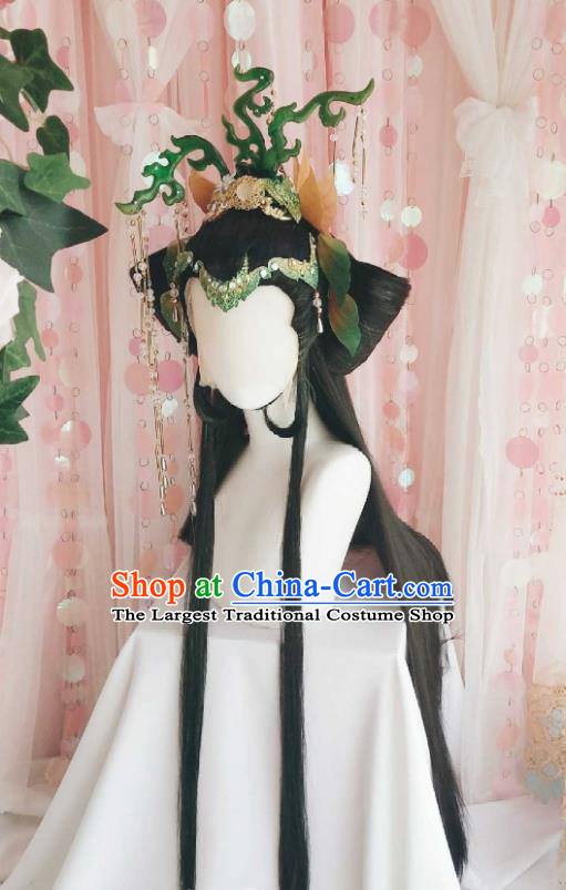 Chinese Cosplay Goddess Queen Hair Accessories Ancient Empress Wigs and Hair Crown Headwear Traditional Puppet Show Swordswoman Hairpieces