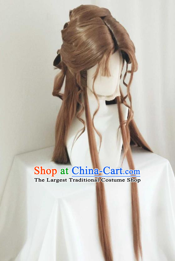 Chinese Traditional Puppet Show Cui Hanluo Hairpieces Cosplay Swordswoman Hair Accessories Ancient Goddess Brown Wigs Headwear