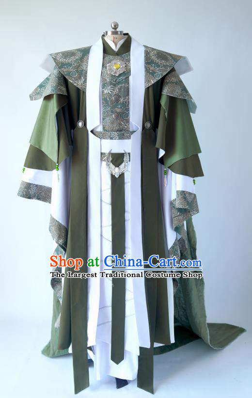 Custom China Ancient King Garment Costumes Cosplay Swordsman Green Outfits Puppet Show Royal Highness Mo Cangli Clothing