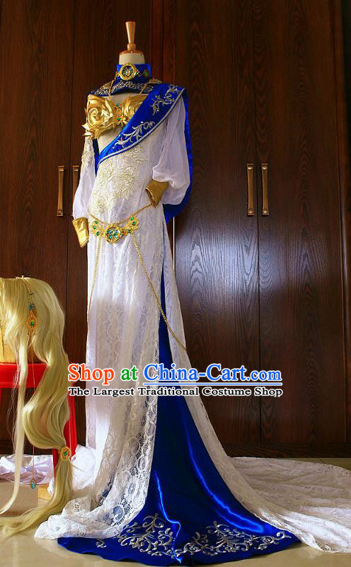 Top Chinese Ancient Swordswoman Clothing Traditional Online Game Heroine Lace Dress Apparels Cosplay Princess Su Mansha Garment Costumes