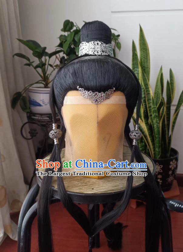 Chinese Ancient Royal Duke Periwig Hair Accessories Puppet Show Young Hero Headdress Traditional Handmade Cosplay Noble Childe Wigs Hairpieces