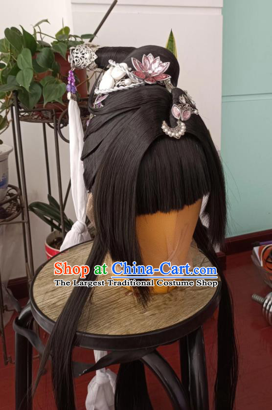 China Cosplay Fairy Princess Hairpieces Ancient Swordswoman Wigs Traditional Puppet Show Young Beauty Hair Accessories