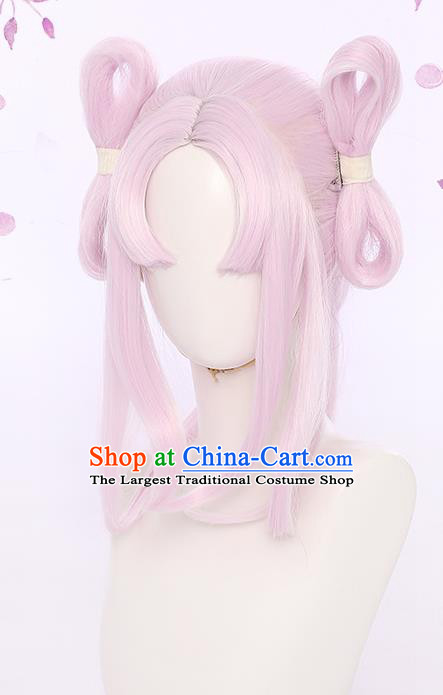 Handmade Ancient Moon Fairy Pink Wigs Traditional Game Young Lady Hair Accessories Cosplay Goddess Chang E Hairpieces